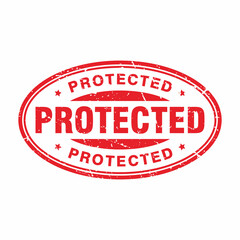 Abstract Red Grungy Protected Rubber Stamp Sign with Oval Shape Illustration Vector, Protected Text Seal, Mark, Label Design Template