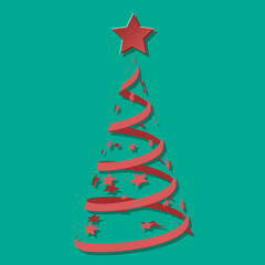Christmas tree made from red ribbons. 2d vector icon for new year holidays