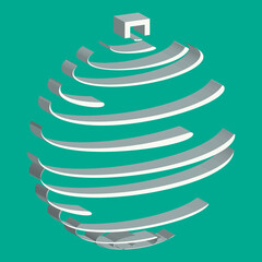Christmas Volumetric ball with stripes around. New year vector illustration icon