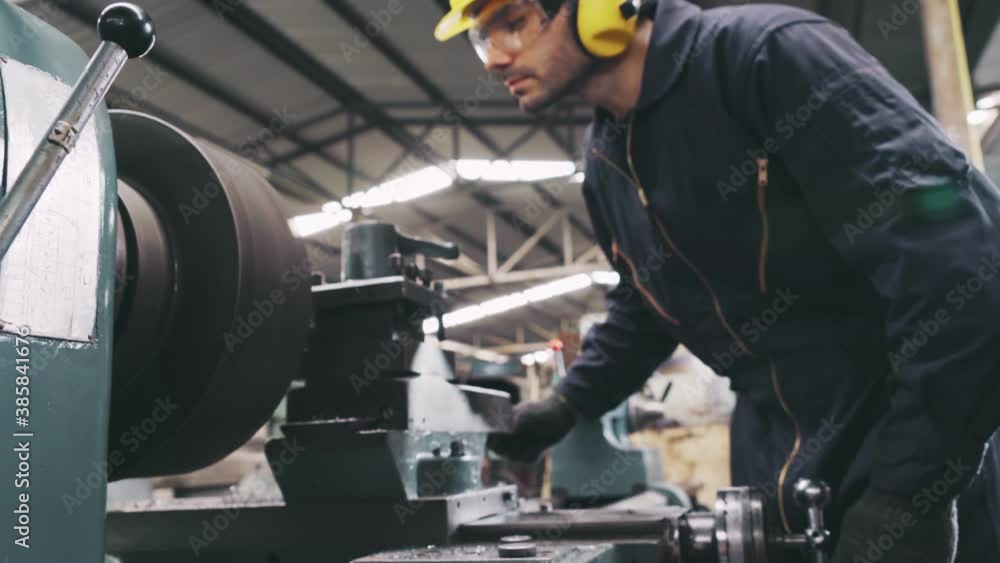 Poster smart factory worker using machine in factory workshop . industry and engineering concept.