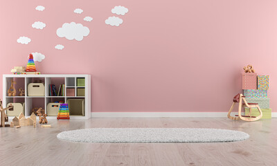  pink child room interior for mockup, 3D rendering