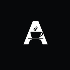 Creative Professional Trendy and Minimal Letter A with Tea cup Logo Design in Black and White Color, Initial Based Alphabet Icon Logo in Editable Vector Format