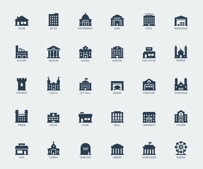 Government and City Buildings Vector Icon Set - obrazy, fototapety, plakaty