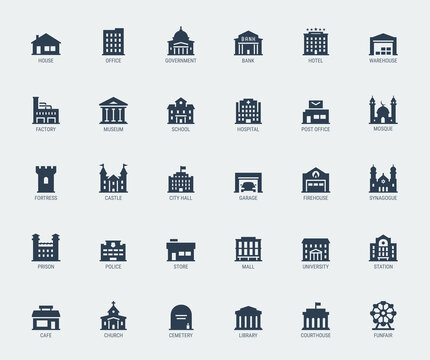 Government and City Buildings Vector Icon Set