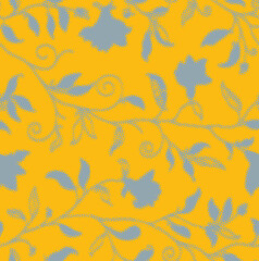 Hand Paint Abstract Watercolor Flowers and Leaves Repeating Pattern Isolated Background