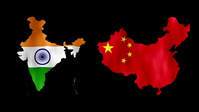 India and China Countries Flag on the geographic map of the country Illustration 