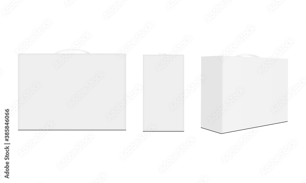 Poster set of rectangular boxes with handle, front and side view, isolated on white background. vector illu