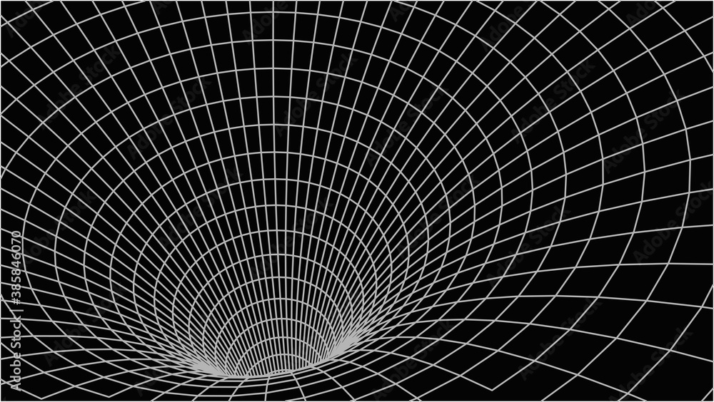 Aufkleber Abstract tunnel. Vector wormhole. 3D corridor mesh.