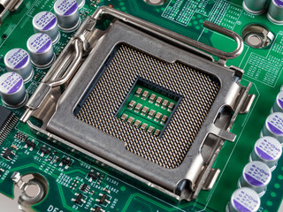 CPU connector on the circuit motherboard with pressure contacts for connecting a silicon...
