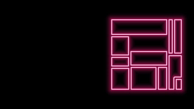 Glowing neon line House Edificio Mirador icon isolated on black background. Mirador social housing by MVRDV architects in Madrid, Spain. 4K Video motion graphic animation