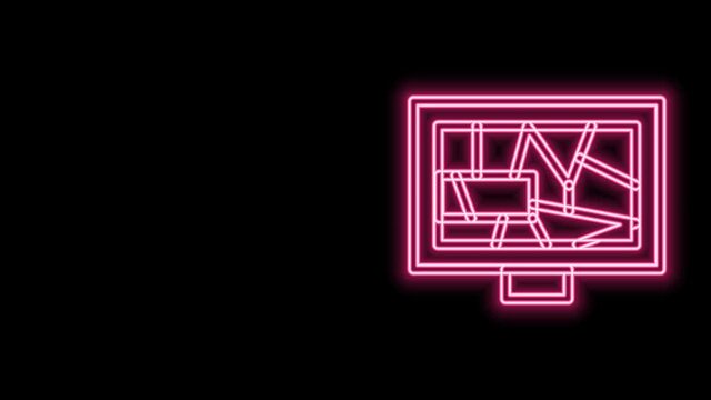 Glowing neon line Picture art icon isolated on black background. 4K Video motion graphic animation