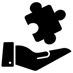 
Hand holding jigsaw puzzle presenting icon for Teamwork
