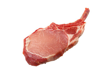 Raw Tomahawk steak lying on a white background. Isolated