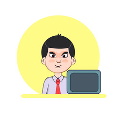 Isolated man cartoon chatting. Video call - Vector
