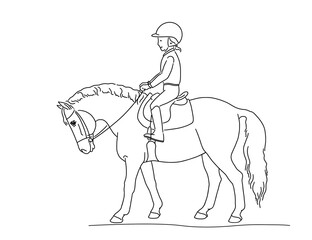 Fototapeta na wymiar Little girl riding a pony, standing still