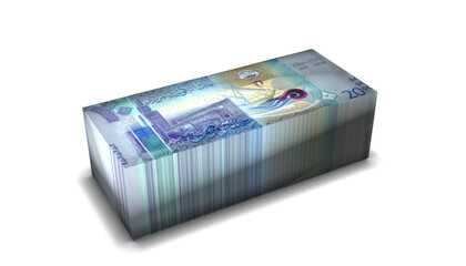 Kuwait Dinars Banknotes Money Stack on White Background