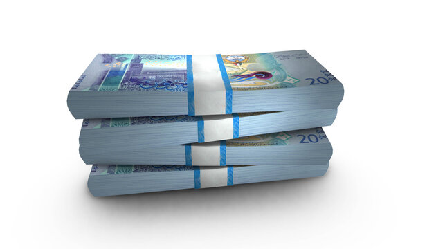 3D Stack Banknote of 20 Kuwait Dinars Money