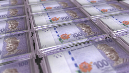 3D Bunch of 100 Malaysia Ringgit Money Banknote