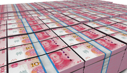 3D Large Stack of 100  Chinese Yuan Banknote