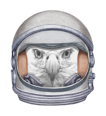 Astronaut. Portrait of Eagle in a space helmet. Hand-drawn illustration