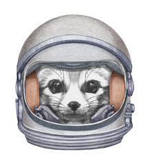 Astronaut. Portrait of Fennec Fox in a space helmet. Hand-drawn illustration