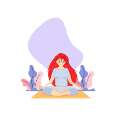 Woman practicing yoga at home. Healthy lifestyle - Vector