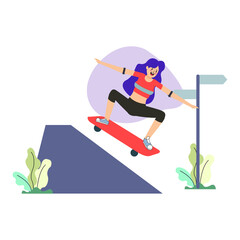 Isolated woman riding skateboard. Healthy lifestyle - Vector