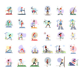Set of people exercising. Healthy lifestyle - Vector