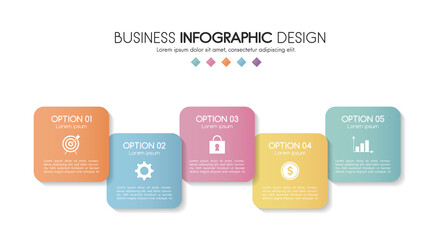 Business infographic template with 5 steps. Timeline with icons. Vector
