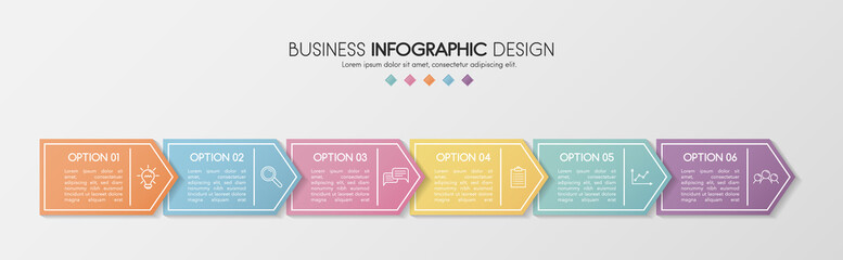 Concept of a business info graph with 6 elements. Colourful diagram. Vector