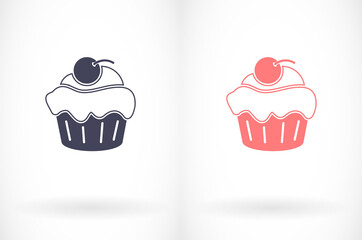 Cupcake vector icon. Two-tone version of cupcake vector icon on white and black background. vector icon Small cake designed to serve one person vector icon .