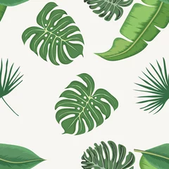 Zelfklevend Fotobehang Tropische bladeren tropisch bladeren naadloos patroon Premium Vector