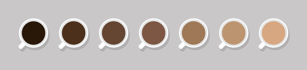 Cups of coffee with milk. Gradient effect on a gray background. Vector