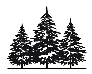 Black Christmas Tree. Vector illustration and Icon. Winter Spruce in forest.