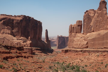 Rock formations in a canyon in Arches