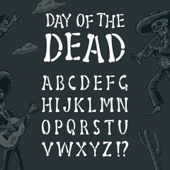 Alphabet is made of bones. Vector font for Day of the Dead.
