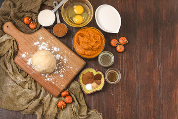 Obraz na płótnie Canvas Top View of Ingredients for Pumpkin Pie