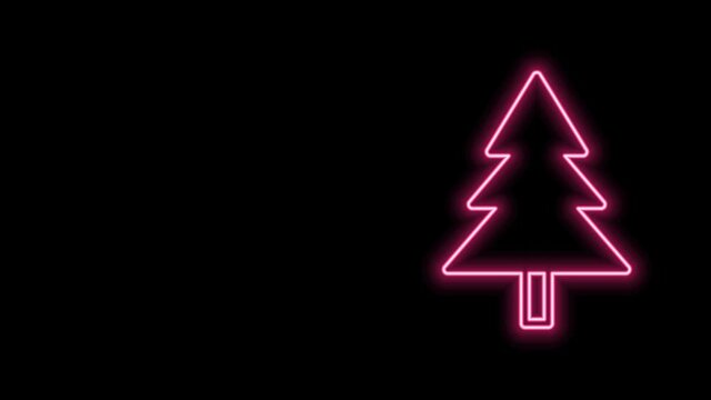 Glowing neon line Christmas tree icon isolated on black background. Merry Christmas and Happy New Year. 4K Video motion graphic animation