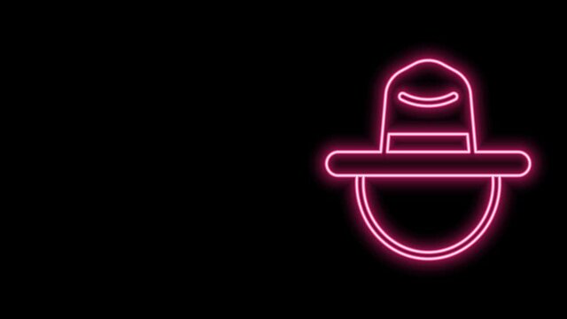 Glowing neon line Canadian ranger hat uniform icon isolated on black background. 4K Video motion graphic animation