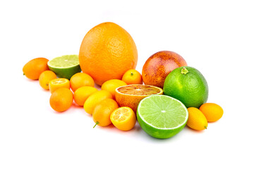 Fresh citrus fruits isolated on white background