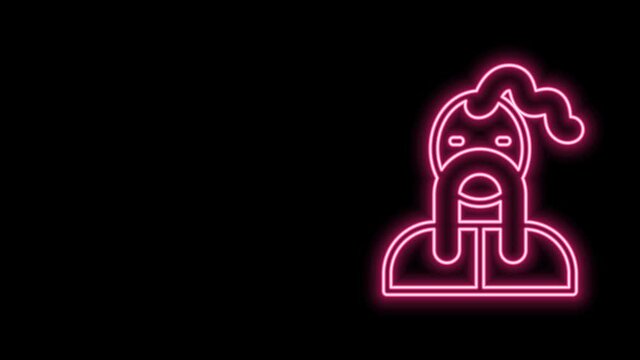 Glowing neon line Ukrainian cossack icon isolated on black background. 4K Video motion graphic animation