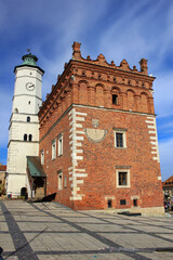 Town hall with a white tower in Sandomierz