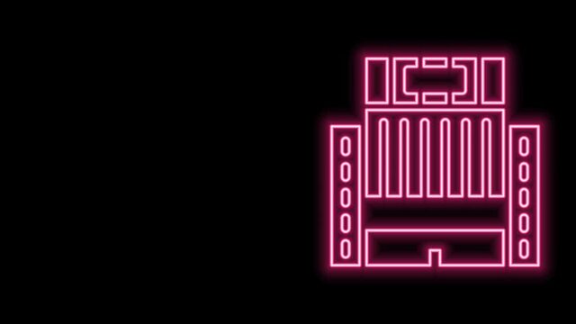 Glowing neon line Hotel Ukraina building icon isolated on black background. 4K Video motion graphic animation