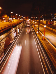 Fototapeta na wymiar Blurred motion of cars moving on the road in Barcelona