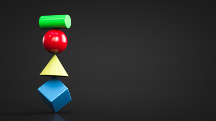 The concept of an unreliable system. Balancing geometric shapes on top of each other.