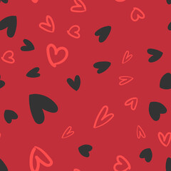Heart doodles texture. Hand drawn valentine's day pattern. Hearts background.