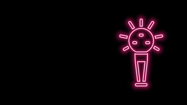 Glowing neon line Mace, symbol of ukrainian national power icon isolated on black background. Traditional weapons. Mace of Ukrainian Hetman. 4K Video motion graphic animation
