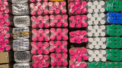 Oil or chemical drums stacked on top of each other.