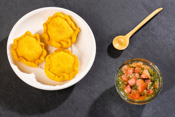 Colombian Chicken Stuffed Cake - Spicy Sauce