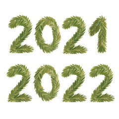 watercolor illustration, New Year, Christmas, Christmas tree with balls, isolate on a white background